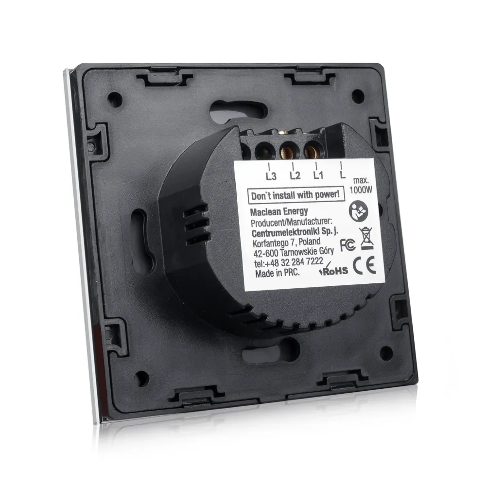 Maclean Energy MCE703B Touch light switch, double, cristallo, black square button dimensions 86x86mm, button backlight
