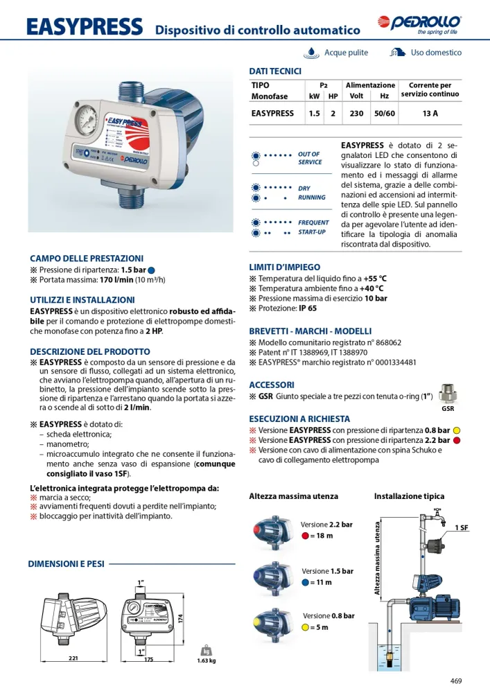 Professionale Presscontrol Pedrollo EASYPRESS 0,8 BAR Electronic pressure regulator Discount