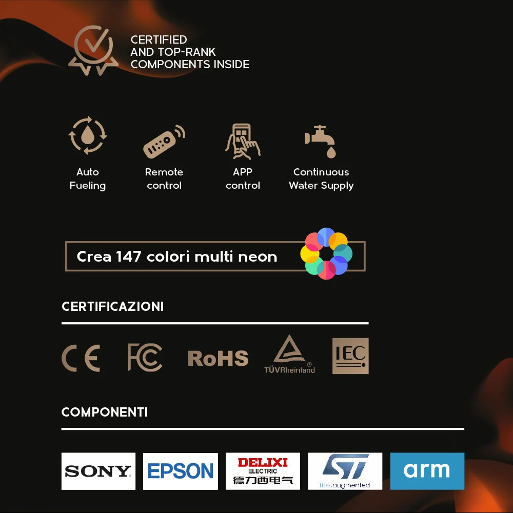 Bruciatore Camino Elettrico Vapore Acqueo 3D Smart App Inserto Da Incasso 75 Pro-Line