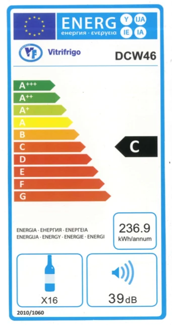 Ⓜ️🔵🔵🔵 Vitrifrigo DCW46 - Cantinetta compressore, 12 bottiglie, 46 litri, luce interna LED, Classe G