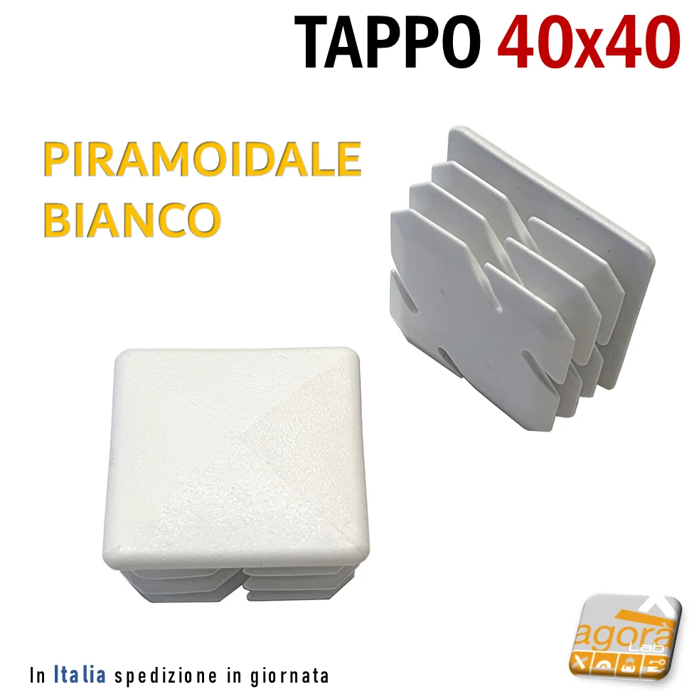 10pz TAPPI TAPPO BIANCO QUADRATO 40x40 PIRAMOIDALE PLASTICA cm4x4 COPRITESTA.