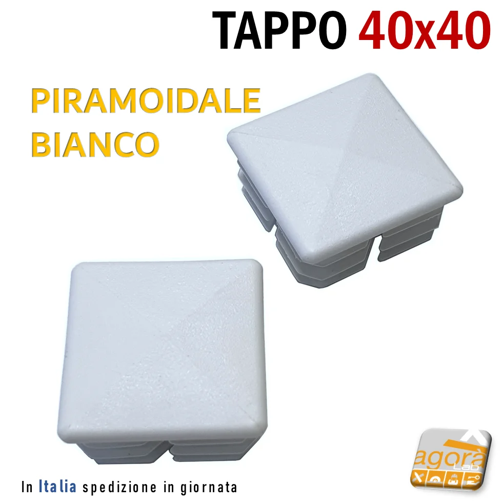 10pz TAPPI TAPPO BIANCO QUADRATO 40x40 PIRAMOIDALE PLASTICA cm4x4 COPRITESTA.