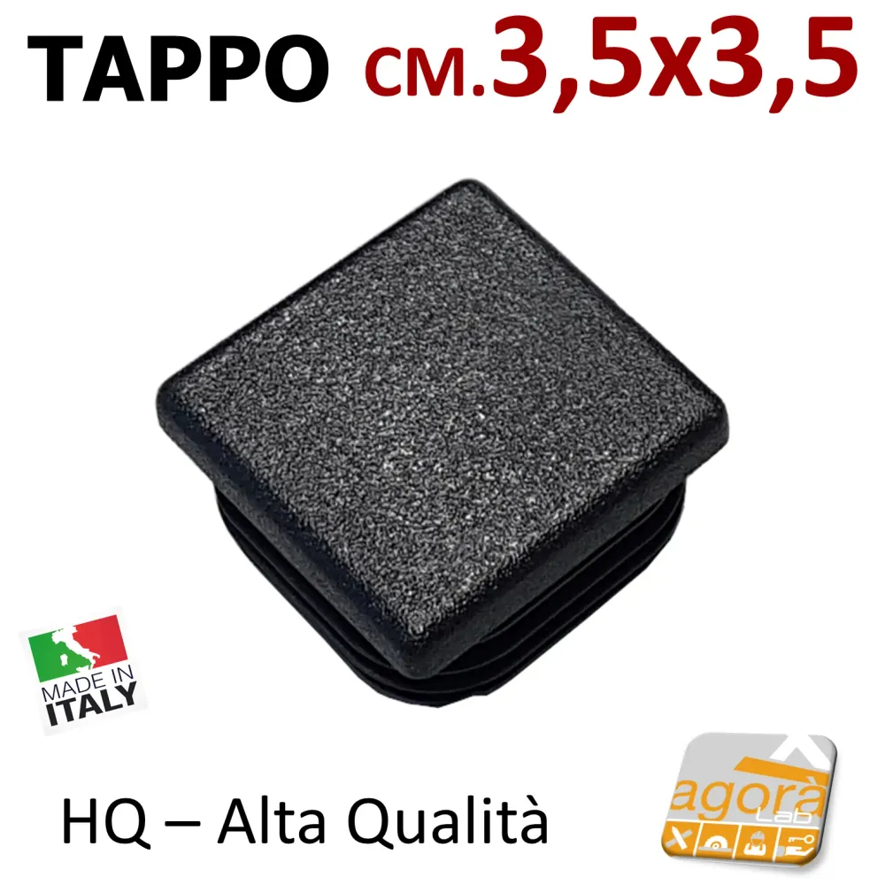 10pz TAPPI TAPPO QUADRATO 35x35mm NERO PLASTICA NUOVO cm 3,5 H 5mm (PUNTALE)