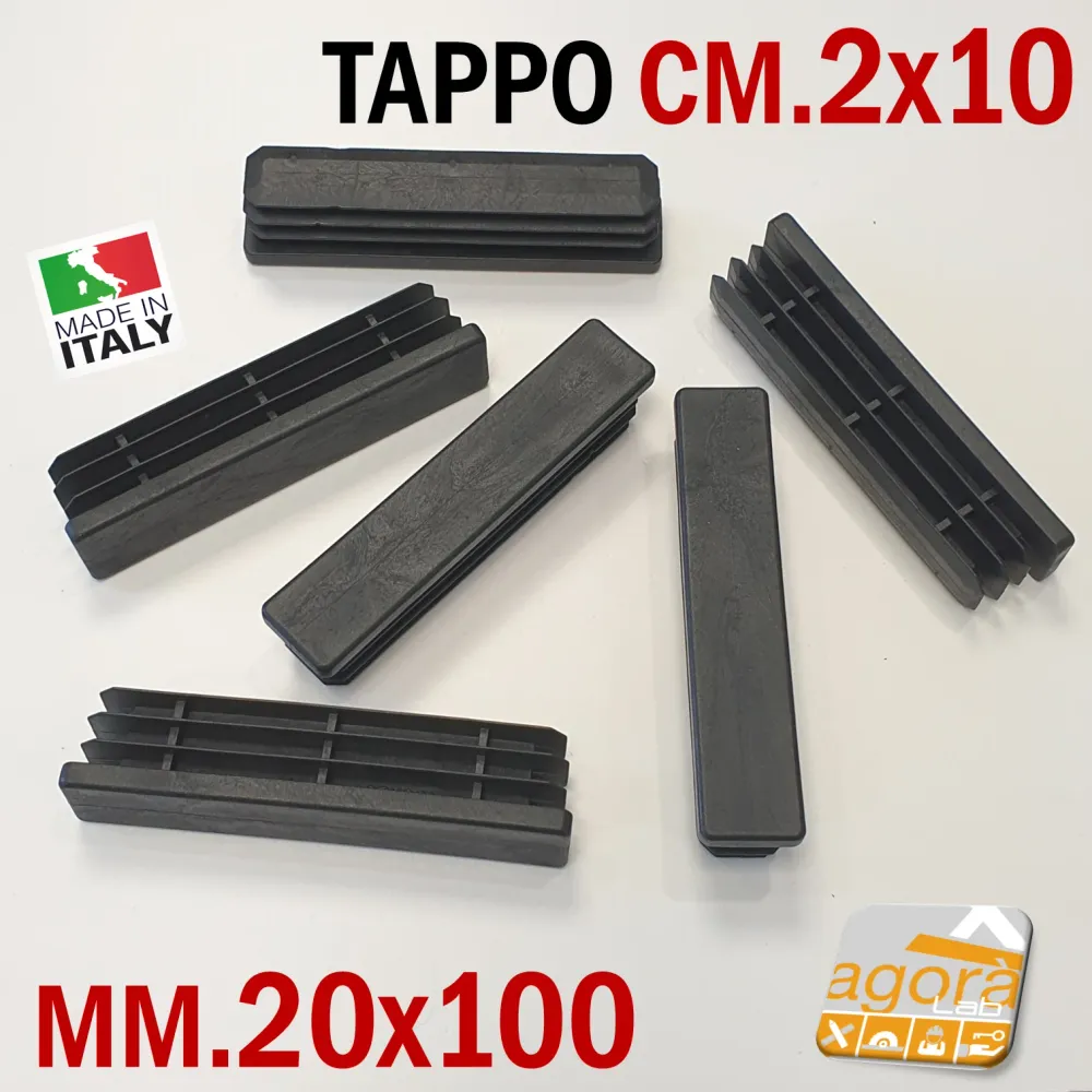10Pz TAPPI TAPPO RETTANGOLARE 20x100mm NERO PUNTALE PLASTICA altezza 5mm cm 10x2