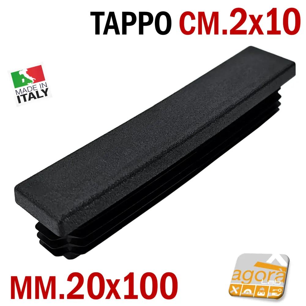 10Pz TAPPI TAPPO RETTANGOLARE 20x100mm NERO PUNTALE PLASTICA altezza 5mm cm 10x2