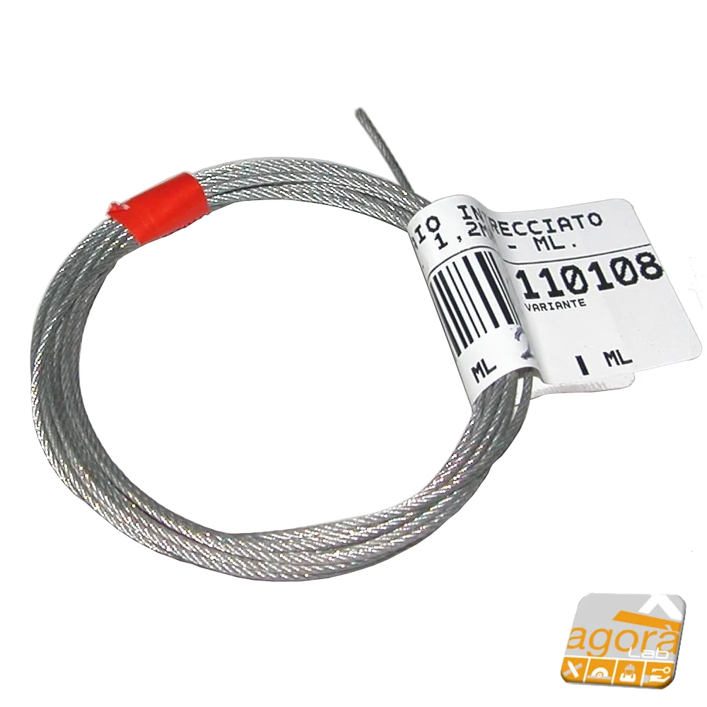 2pz CAVO FUNE ACCIAIO INTRECCIATO ZINCATO DIAM.1,2MM L200CM CORDA-FILO ACCIAIO.