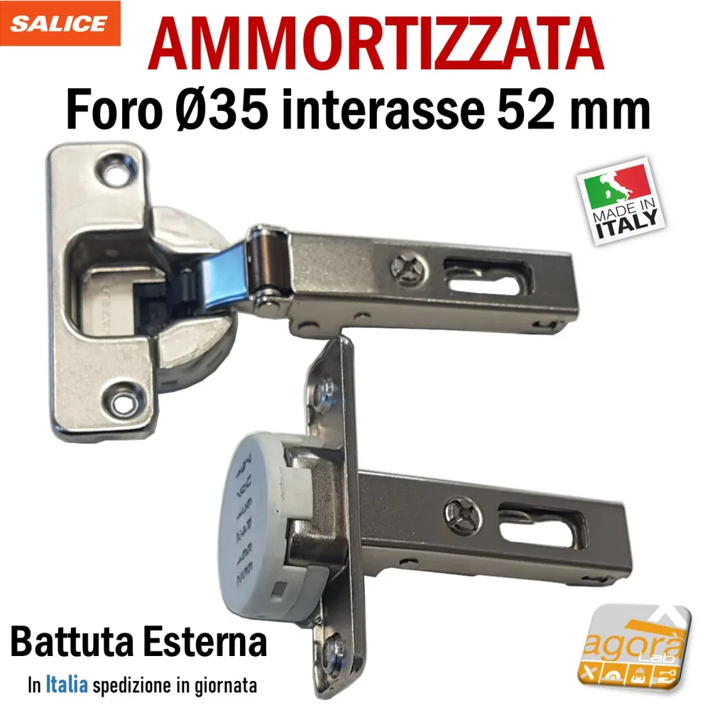 2PZ CERNIERA AMMORTIZZATA CUCINA FORO 35mm COLLO DIRITTO RICAMBIO SALICE WURTH HAFELE int 52