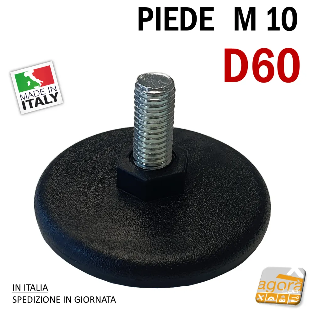 4pz PIEDI PIEDINO REGOLABILE D60 FILETTATO M10x22MM PLASTICA NERA X TAVOLI TELAI.