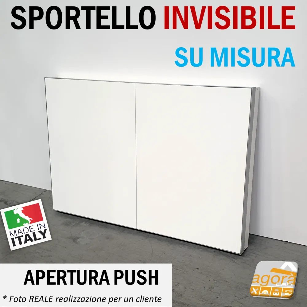 SPORTELLO BOTOLA SU MISURA INCASSO CARTONGESSO FILO INVISIBILE PUSH CORNICE ALLUMINIO