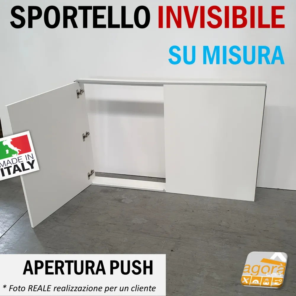 SPORTELLO BOTOLA SU MISURA INCASSO CARTONGESSO FILO INVISIBILE PUSH CORNICE ALLUMINIO