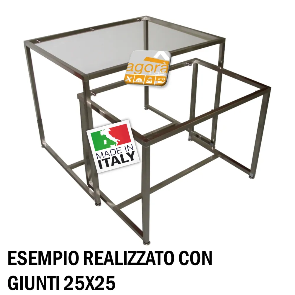 TUBO METALLO CROMO SATINATO 25X25 CM.2,5X2,5 TAGLIATO MISURA PREZZO AL ML