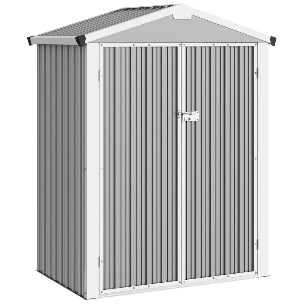 Casetta Box da Giardino 133x87x178 cm Superficie 1,1 m² con Doppie Porte Bloccabili Acciaio Grigio Argento