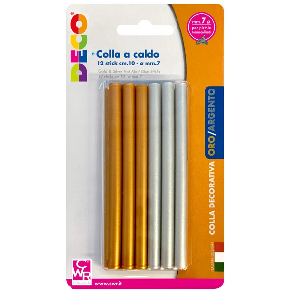 DECO - 13034 - Colle stick per pistole - oro e argento - ø 7mm - lunghezza 10 cm - Deco - conf. 12 pezzi - 103108 - Conf....