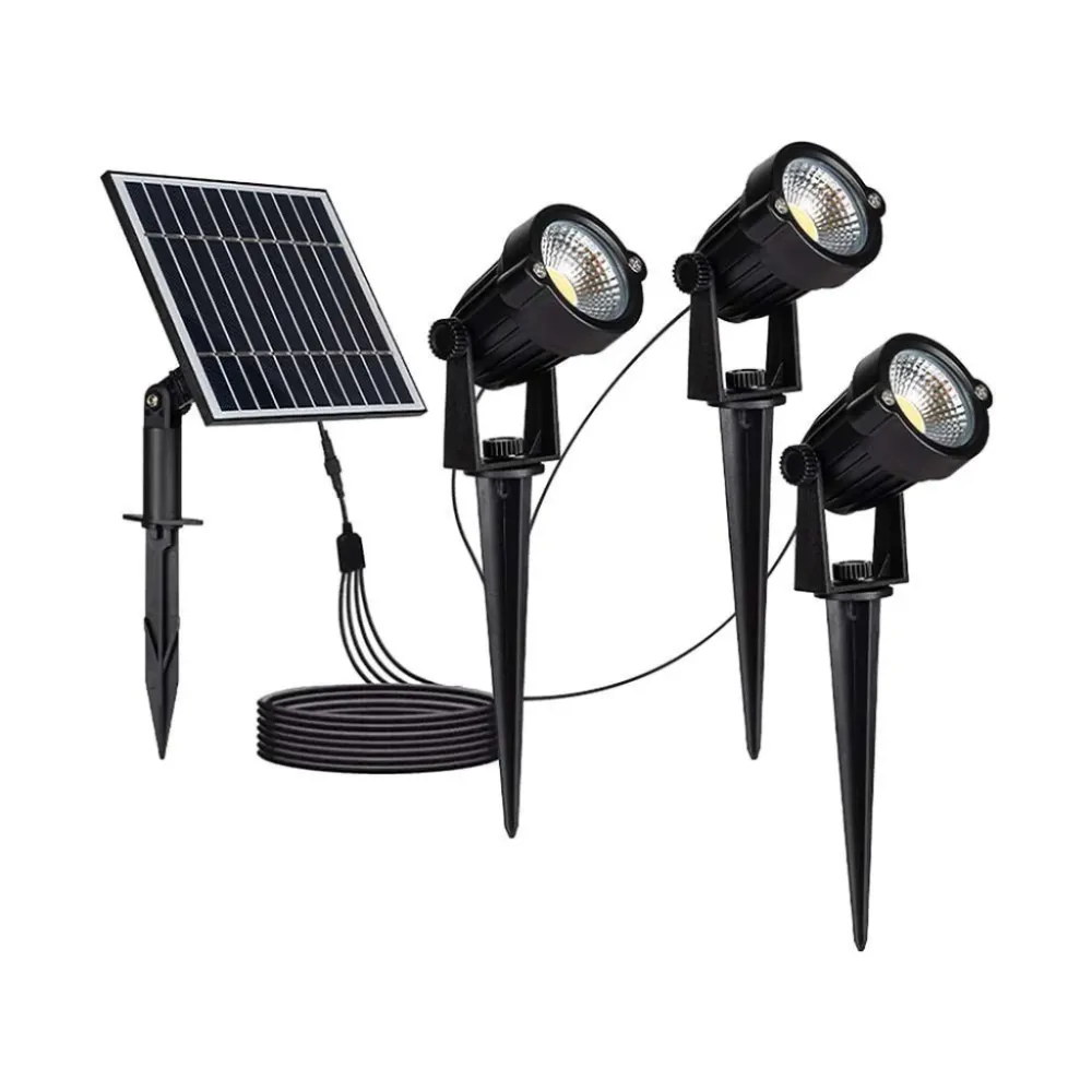 V-TAC 3x Faretti LED COB da Giardino 1.2W con Picchetti, Pannello Solare 5W e Batteria di Accumulo 4000mAh Colore Nero 300...