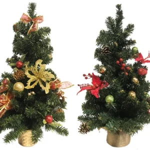 Alberi di natale da tavolo decorati oro/rosso. Prezzo per Pezzo.