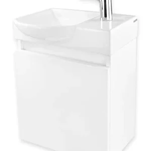 Alpenberger WC per ospiti, lavabo ceramica con mobiletto bianco lucido, design moderno e senza tempo