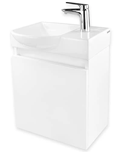 Alpenberger WC per ospiti, lavabo ceramica con mobiletto bianco lucido, design moderno e senza tempo