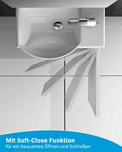 Alpenberger WC per ospiti, lavabo ceramica con mobiletto bianco lucido, design moderno e senza tempo