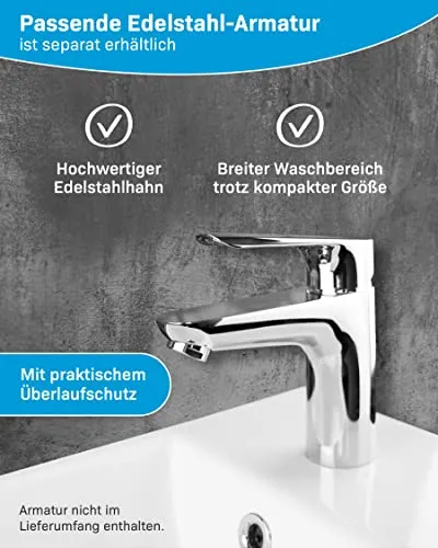 Alpenberger WC per ospiti, lavabo ceramica con mobiletto bianco lucido, design moderno e senza tempo