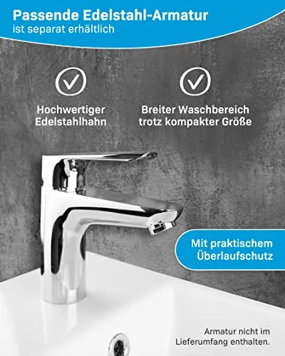 Alpenberger Waschplatz Lavabo ceramica I Mobile sottolavello preassemblato, Colore Grigio I BagnoWC soluzione senza tempo
