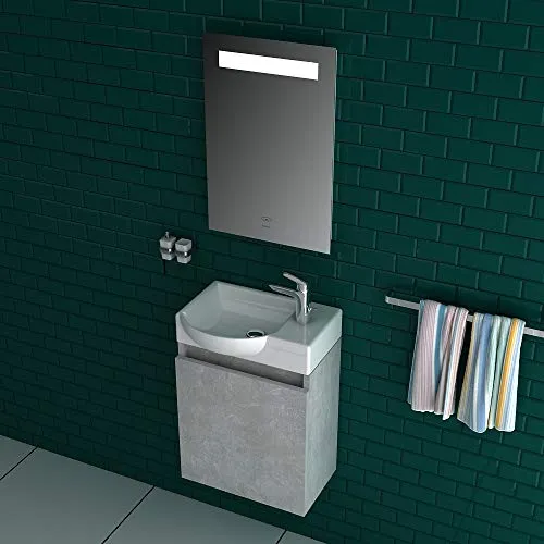 Lavabo di Alpenberger I ceramica sanitaria con mobiletto di alta qualità premontato grigio opaco, per bagno degli ospiti