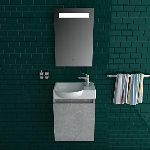 Lavabo di Alpenberger I ceramica sanitaria con mobiletto di alta qualità premontato grigio opaco, per bagno degli ospiti