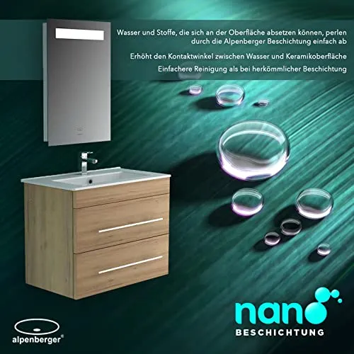 Lavabo ceramica con mobiletto rovere opaco, specchio con illuminazione LED, mobile da bagno per gli ospiti, bagno e lavabo...