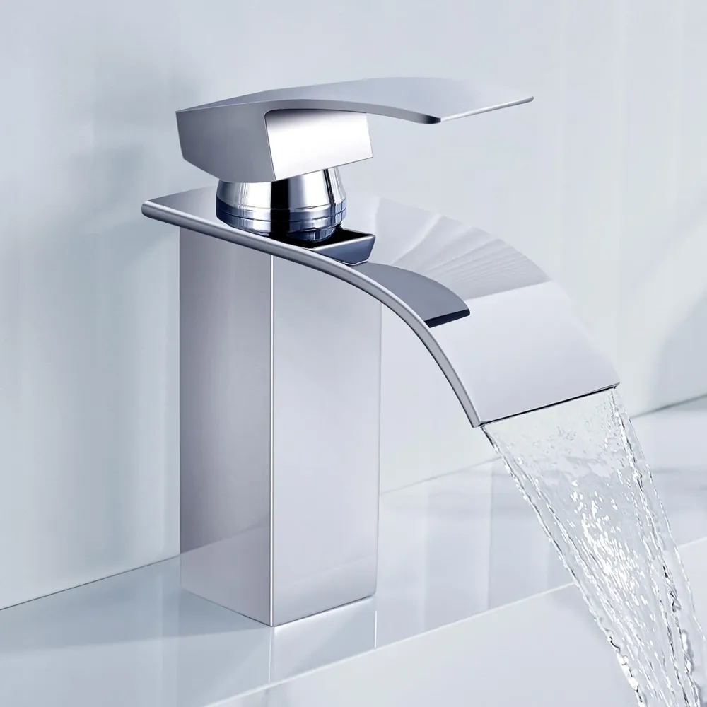 ANYCEE Rubinetto Bagno Lavabo Cascata, Miscelatore Lavabo Bagno con Altezza Bocca 8,5cm, Miscelatore Lavabo Cascata con Ac...