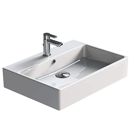 Aqua Bagno SOLO lavabo ceramica, 60 cm, Bianco, incastro, rettangolare, per bagno degli ospiti, montaggio parete