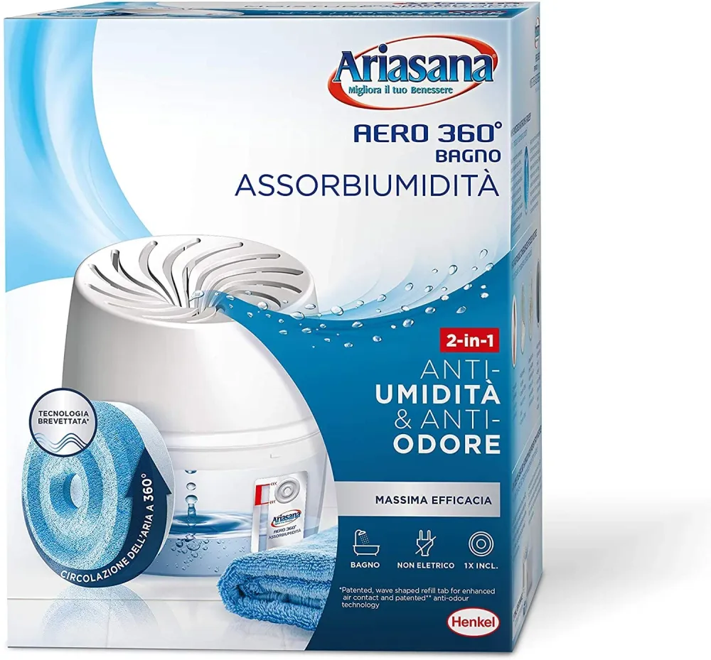 Ariasana Aero 360° Bagno Kit Assorbiumidità, deumidificatore casa non elettrico, assorbi umidità contro condensa, muffa e...