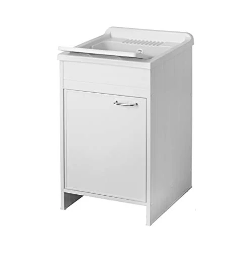 Mobile lavatoio,cm.45x50x85, kit, 1 anta,vasca e asse lavapanni,resina bianco Arredobagnoecucine