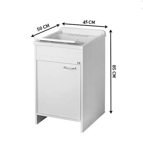 Mobile lavatoio,cm.45x50x85, kit, 1 anta,vasca e asse lavapanni,resina bianco Arredobagnoecucine