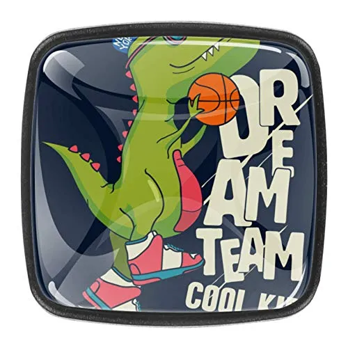 [4 pz]Cassettiere vetro trasparente con viti per cucina, comò, armadietto, bagno, armadio, Cool Kid Dream Team Dinosaur Fa...