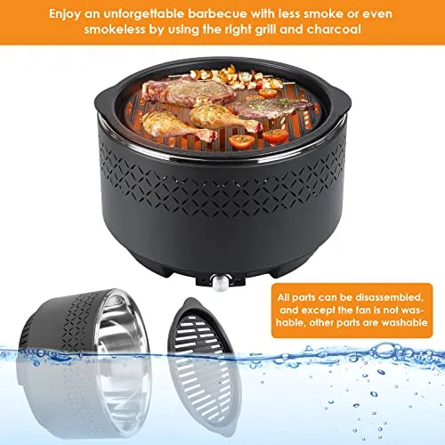 Barbecue Carbone, Barbecue Carbonella Senza Fumo, Grill da Tavolo, Barbecue Portatile Ø 34 x 22 cm, con Ventilatore Incorp...