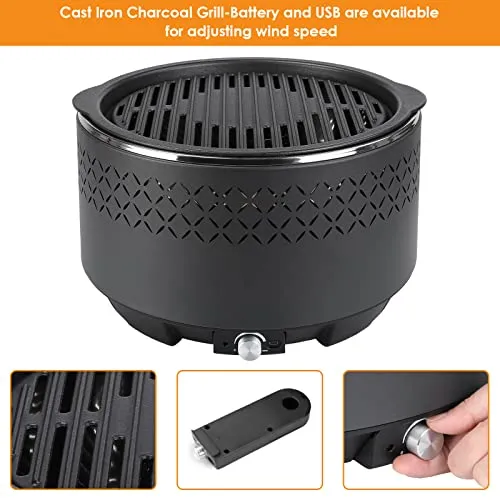 Barbecue Carbone, Barbecue Carbonella Senza Fumo, Grill da Tavolo, Barbecue Portatile Ø 34 x 22 cm, con Ventilatore Incorp...