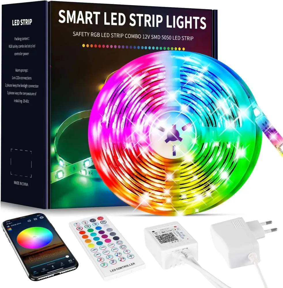 Beaeet Striscia LED 10 Metri,Strisce LED Colorati Dimmerabile con Controller Bluetooth Musica Sincronizza la Adatto per In...
