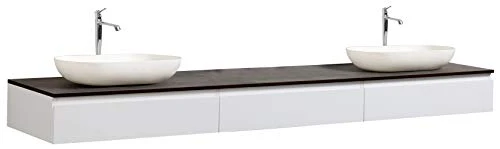 Composizione di mobili Vision 2250 bianco opaco - specchio e lavabo da appoggio scelta, Coperchio piletta supplementare:se...