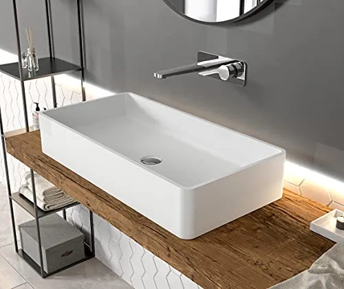 Lavabo da appoggio solid surface PB2013-80 x 40 x 14,5 cm - bianco opaco Bernstein Badshop
