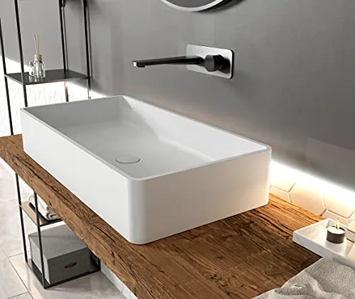 Lavabo da appoggio solid surface PB2013-80 x 40 x 14,5 cm - bianco opaco Bernstein Badshop