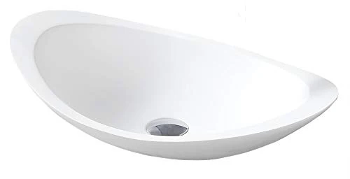Lavabo da appoggio TWA05 di colata minerale (Pure Acrylic) - Lucido - 60,5 x 38 x 14,5 cm, Piletta Pop-up:Con piletta Pop-...