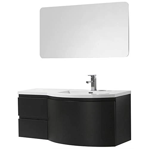 Mobile da bagno LAURANCE 1200, nero opaco - armadietto specchio e specchio scelta, Specchio:Senza specchio, Versione:Lavab...