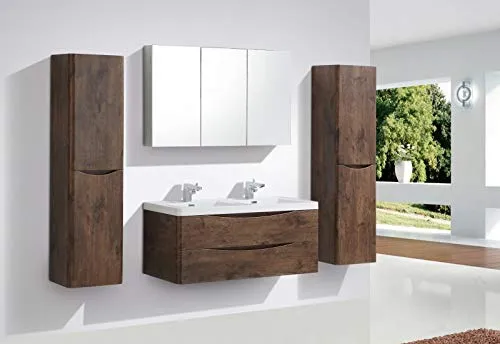 Mobile da bagno SMILE 1200 - palissandro -, Con armadietto specchio G1200, Con colonna sospesa sinistra & destra Bernstein...