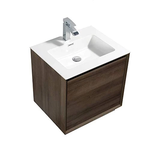 Mobile da bagno sospeso Freya 600 effetto legno - cassetto con illuminazione LED - specchio opzionale, Specchio:Senza spec...