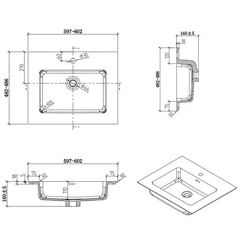 Mobile da bagno sospeso Freya 600 effetto legno - cassetto con illuminazione LED - specchio opzionale, Specchio:Senza spec...