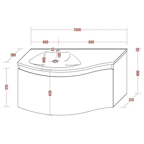 Mobile bagno sospeso LENA 1000 talpa opaco - specchio scelta opzionale, Specchio:Senza specchio, Piletta Pop-up:Con pilett...