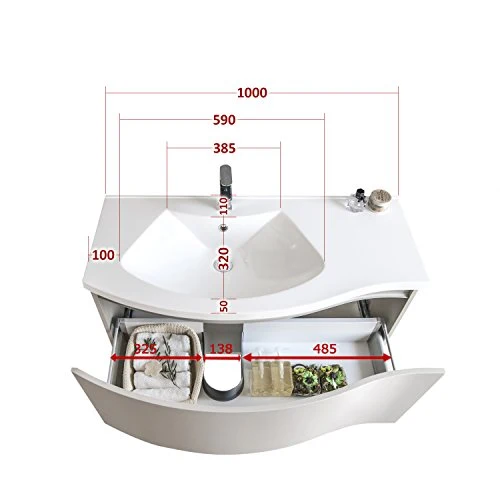 Mobile bagno sospeso LENA 1000 talpa opaco - specchio scelta opzionale, Specchio:Senza specchio, Piletta Pop-up:Con pilett...