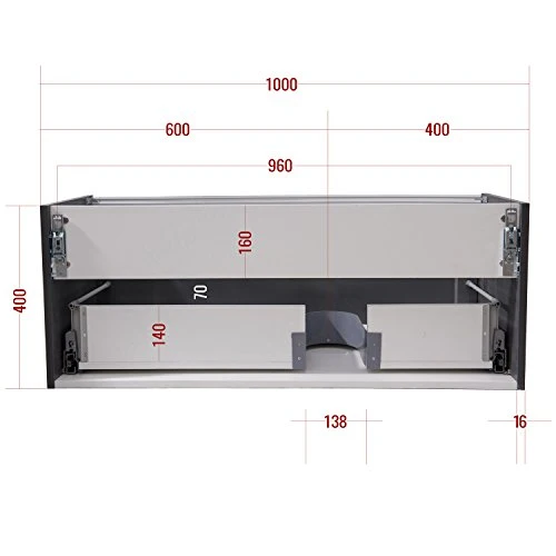 Mobile bagno sospeso LENA 1000 talpa opaco - specchio scelta opzionale, Specchio:Senza specchio, Piletta Pop-up:Con pilett...