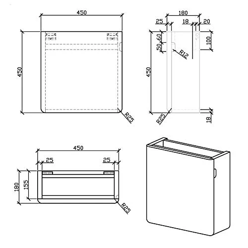 Mobiletto per il bagno CARO 450 - disponibile diversi colori - Specchio o armadietto specchio opzionale, Colore:Nero (opac...