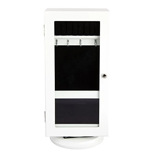 BHP Armadietto portagioielli MDF bianco, 1 anta con specchio, base girevole, altezza 430 mm