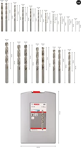 Bosch Professional 19 pz. Set di punte per metallo HSS-G ProBox (per acciaio, Ø 1-10 mm, accessori trapano avvitatore e tr...
